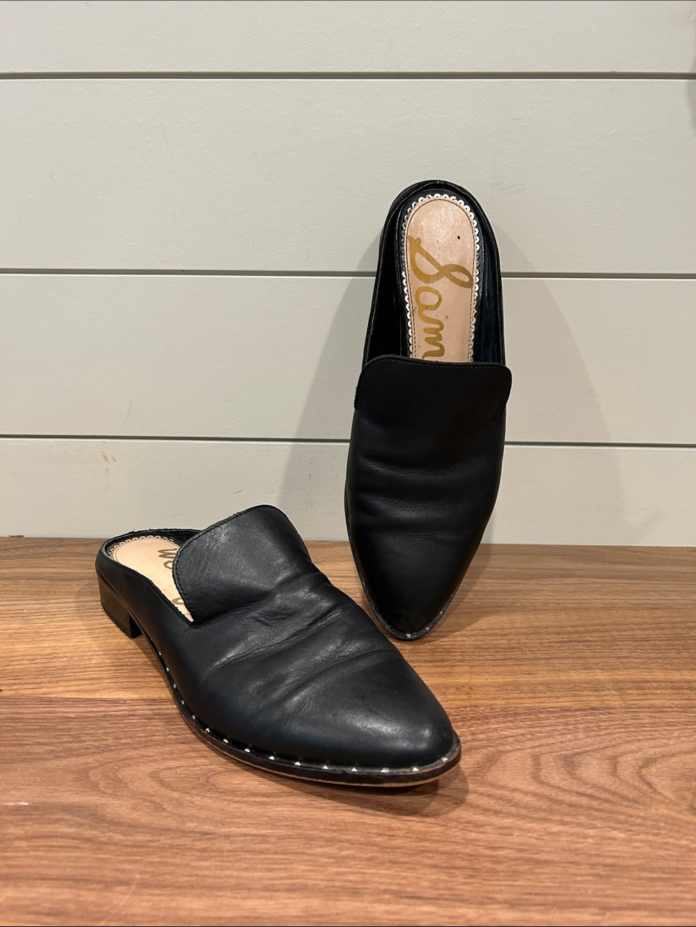 Sam Edelman Black Leather Pointed Backless Mules